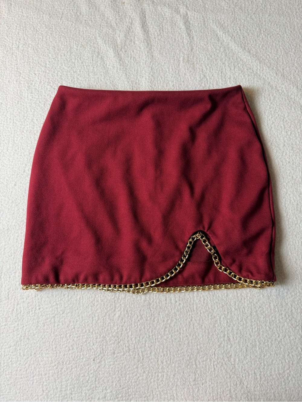 Shinestar Burgundy Mini Skirt with Gold Chain Detail